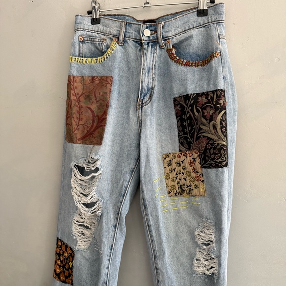 BDG Cowboy Jeans High Waisted Light Blue Patchwork Women Jeans - Picture 9 of 9